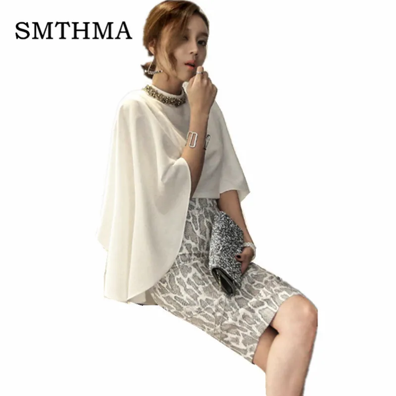 

SMTHMA 2019 New arrival summer 2 piece set women Cloak Tops +High waist Snake skin printing Skirt Set