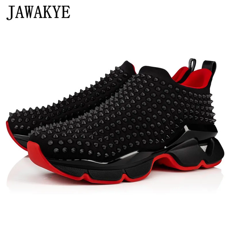 

JAWAKYE Fashion Rivets Men Casual Shoes Cozy Real Leather Thick Bottom Men Flat Shoes 2019 Slip-on Studded Sneakers Daddy Shoes