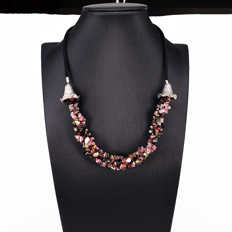 

1 pc Luck Jewel Natural Crystal Multi Color Stone Grains Vintage Necklace Long Chain Layering Sweater Coat Jewelry Trendy Gifts