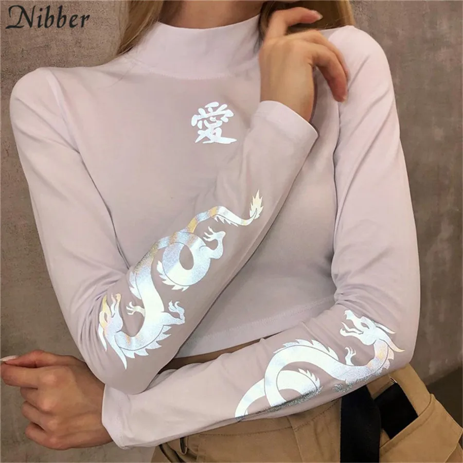 Nibber 2019 модные Светоотражающие хлопковые топы с принтом женские футболки горячая
