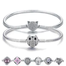 BISAER, настоящее 925 пробы, серебряная цепочка в виде змеи, кошачья цепочка, браслеты и браслеты на застежке в виде кошки, женские браслеты, хорошее ювелирное изделие, GXB053