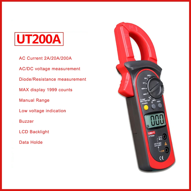 UNI-T UNI T мини цифровой клещи UT200A UT200B AC ток DC тестер напряжения ручной Ампер Измеритель токовые клещи - Цвет: UT200A