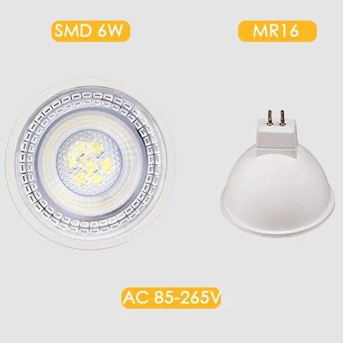 MR16 6W SMD 85-265V GU10 Светодиодный светильник MR16 Светодиодный светильник 6 Вт 220 В 110 в 12 В лампада светодиодный конденсаторный светильник диффузионный прожектор энергосберегающее домашнее освещение - Испускаемый цвет: MR16 6W SMD 85-265V