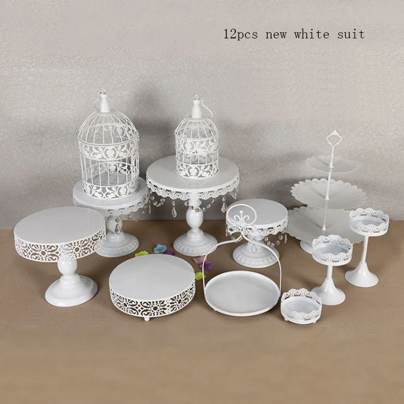 Branco Rodada Carrinho Do Bolo Cupcake Sobremesa display Suportes De Metal com Contas de Cristal, branco