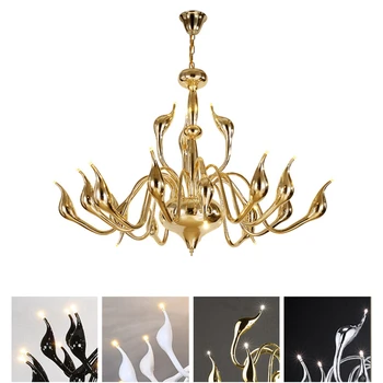 

24 head swan LED Chandelier Light Art Deco European creative gold black white chrome color body G4 3W LED bulb AC220V pure white