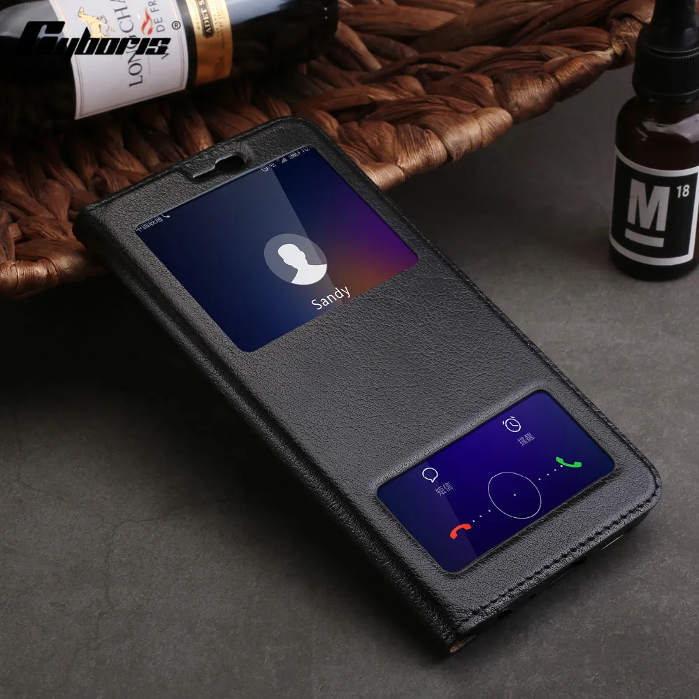 CYBORIS флип чехол из натуральной кожи для Huawei honor 9 Lite двойной вид окна Открытый Чехол Для honor 9 Lite держатель стенд Капа
