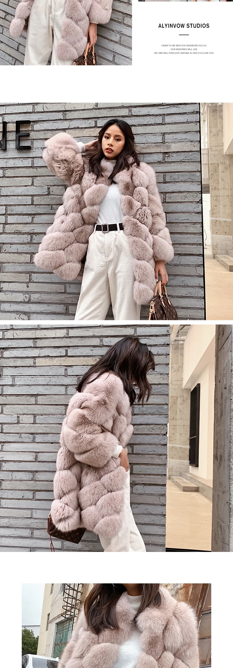 Maylofuer Women New Real Fox Fur Coat Natural and Genuine Fox Fur Jacket for Woman Winter Fashion Fur Coats Overcoat Outwear