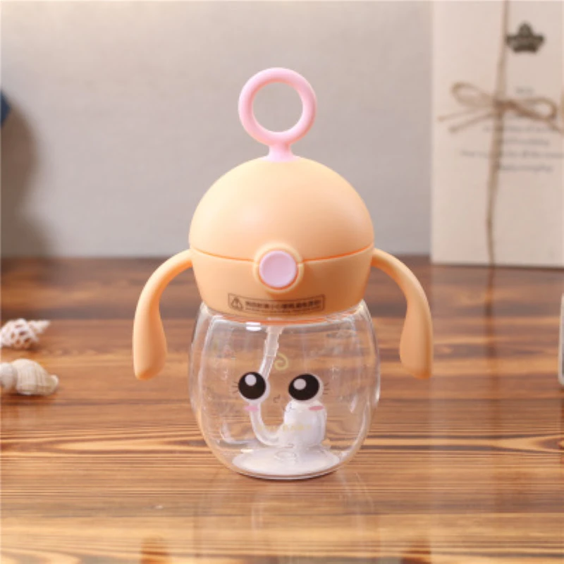 

240ml Kids Water Bottle With Straw Handle Cute Cartoon Leakproof High Quality Kids Learning Drinking Straw Tritan Water Bottle