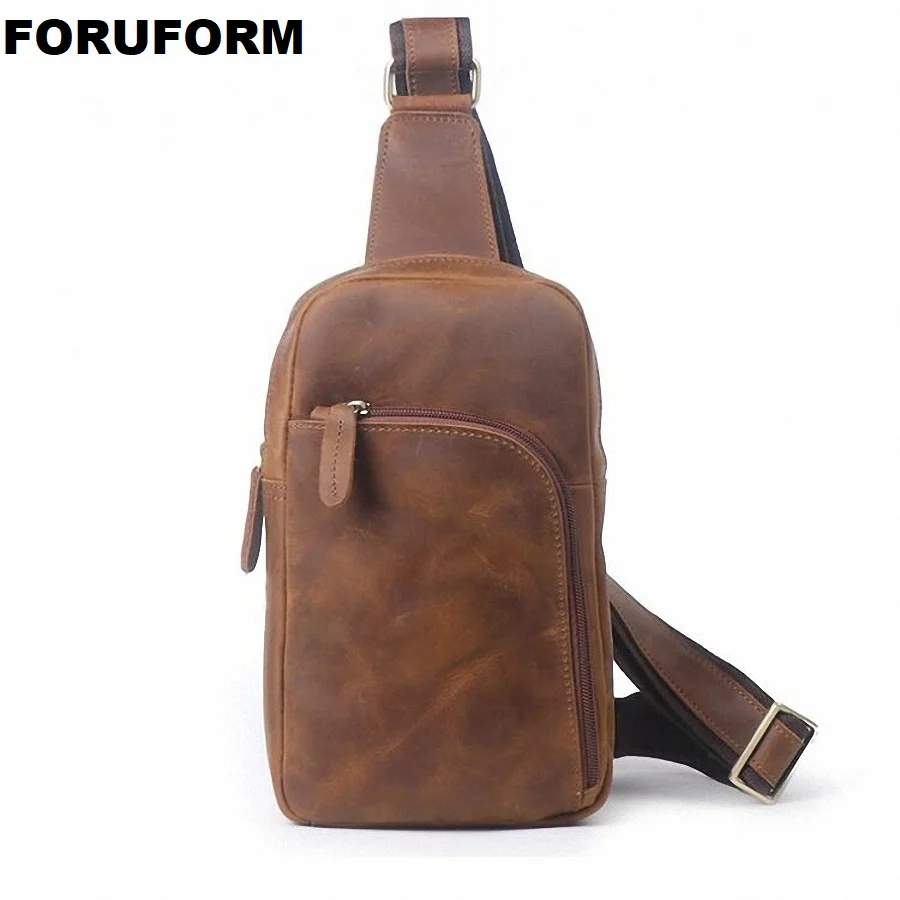 

Genuine Leather Sling Rucksack Back Pack Shoulder Men Vintage Crazy Horse Cowhide Messenger Bag Cross Body Chest Bags LI-2485
