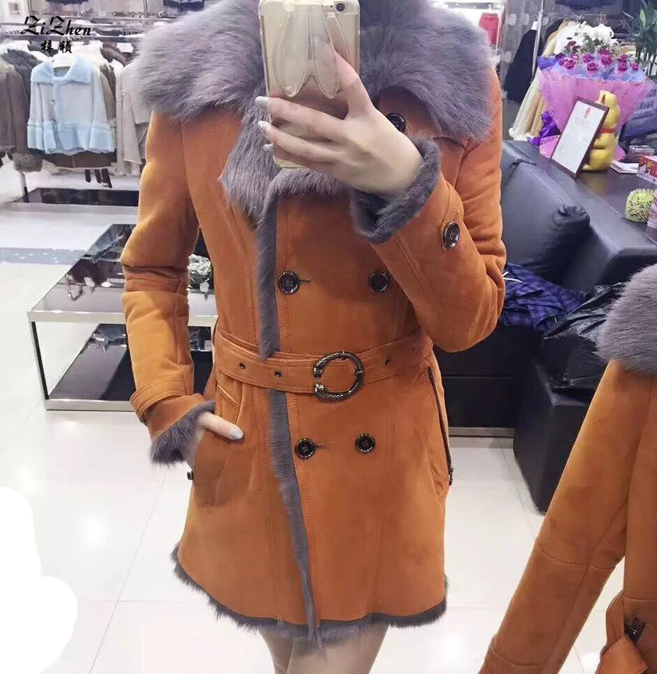 Зимнее теплое пальто из натурального овечьего меха модное двухстороннего