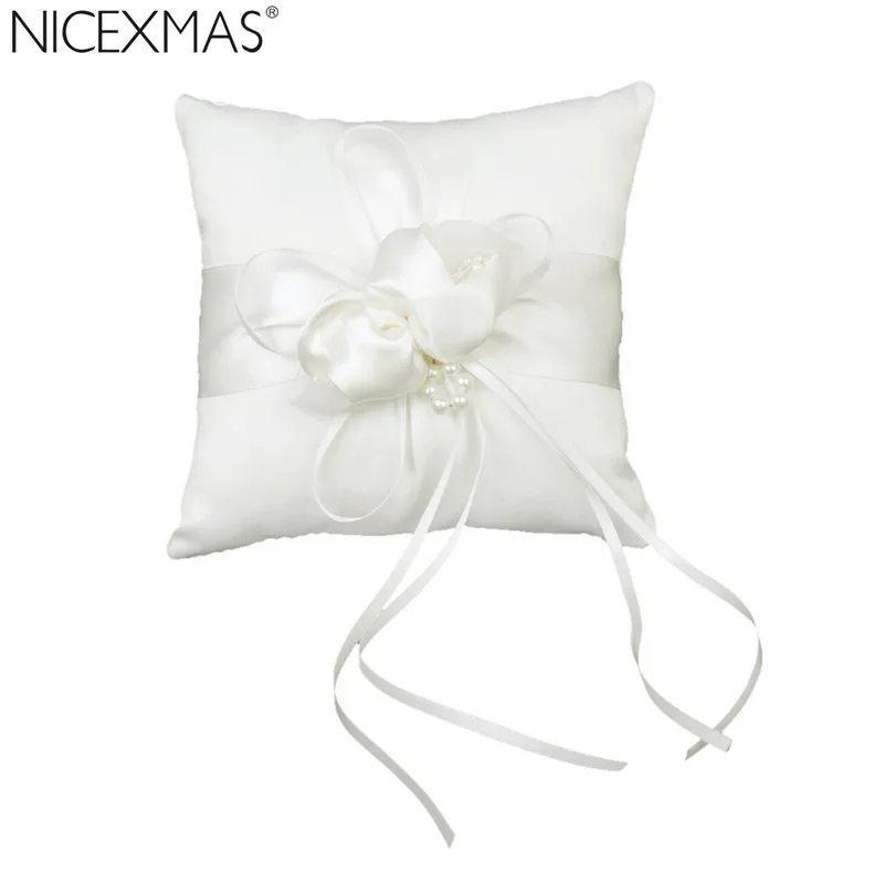 

Lovely Flower Buds & Faux Pearls Decor Bridal Wedding Ceramony Pocket Ring Pillow Cushion Bearer with Ribbons