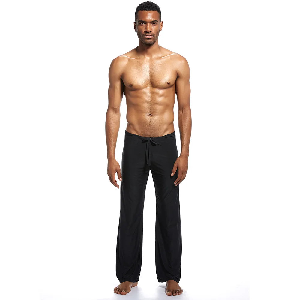 Мужская одежда для сна размера плюс, свободные пижамные штаны с завязками, Повседневная Домашняя одежда, штаны для отдыха, сексуальные мужские штаны для йоги - Цвет: black