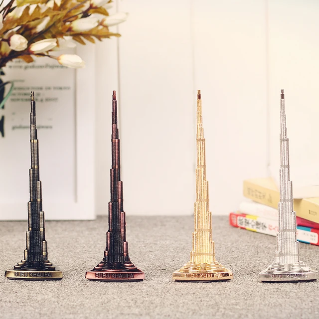 Best Price Metal Dubai Burj Khalifa Tower 7 Inch Without Diamond Tableware Alloy Figurine Model Crafts Home Decoration and Souvenirs