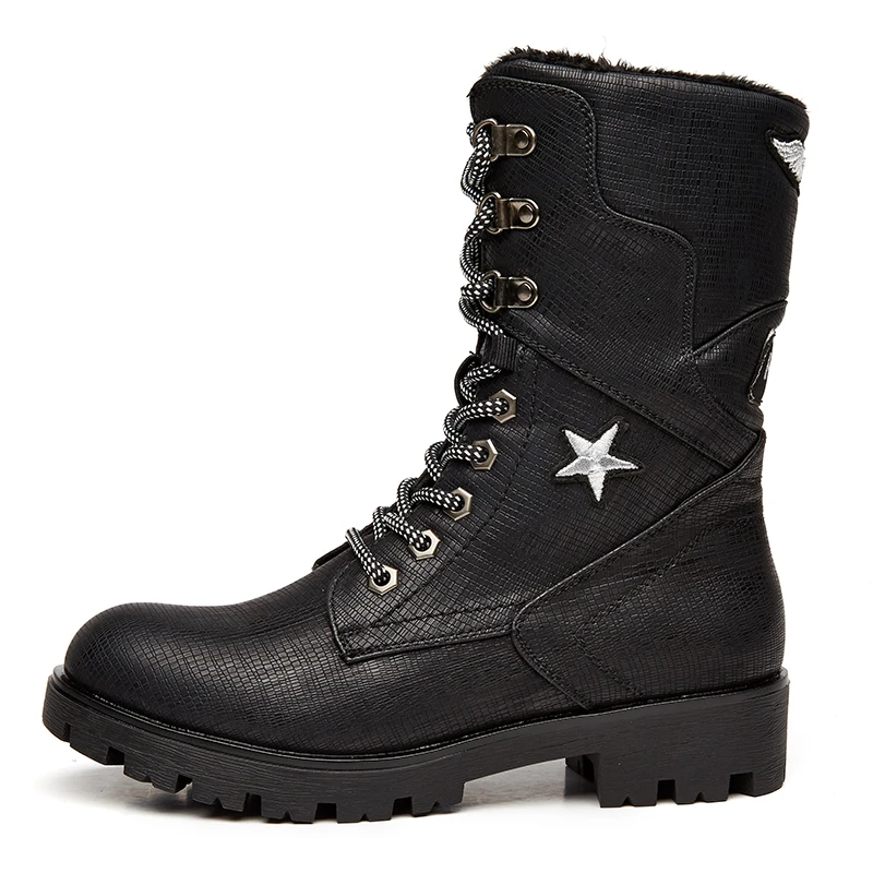 JEARRO/Size36-41 зимние брендовые черные мотоциклетные ботинки красивые теплые плюшевые женские ботинки до середины икры на молнии и шнуровке