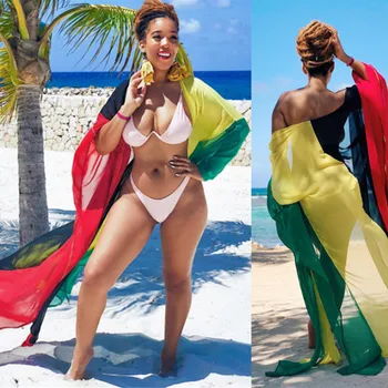 

Summer Dresses Swimsuits Women 2019 Cover Up The Swimsuit Beach Wear Dress New Four Piece Color Stitching Print Loose Size
