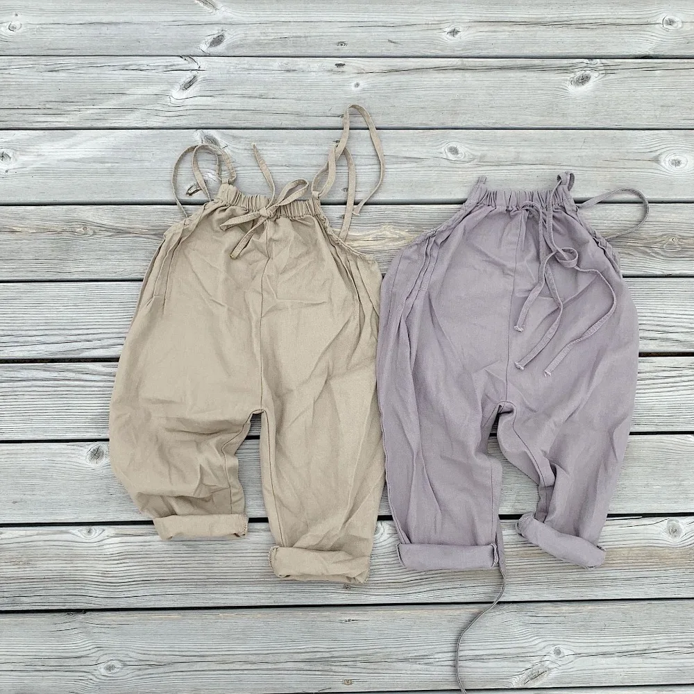 

2019 New Arrival Girls Boys Cotton Linen Overall Solid Color Spring Girls Pants 2-7 years