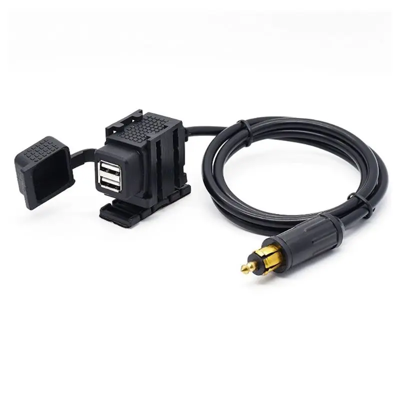 

12V-24V Waterproof Motorbike DIN Hella Powerlet Plug to 2.1A Dual USB Charger for BMW Triumph Motorcycle Mobile Phone GPS