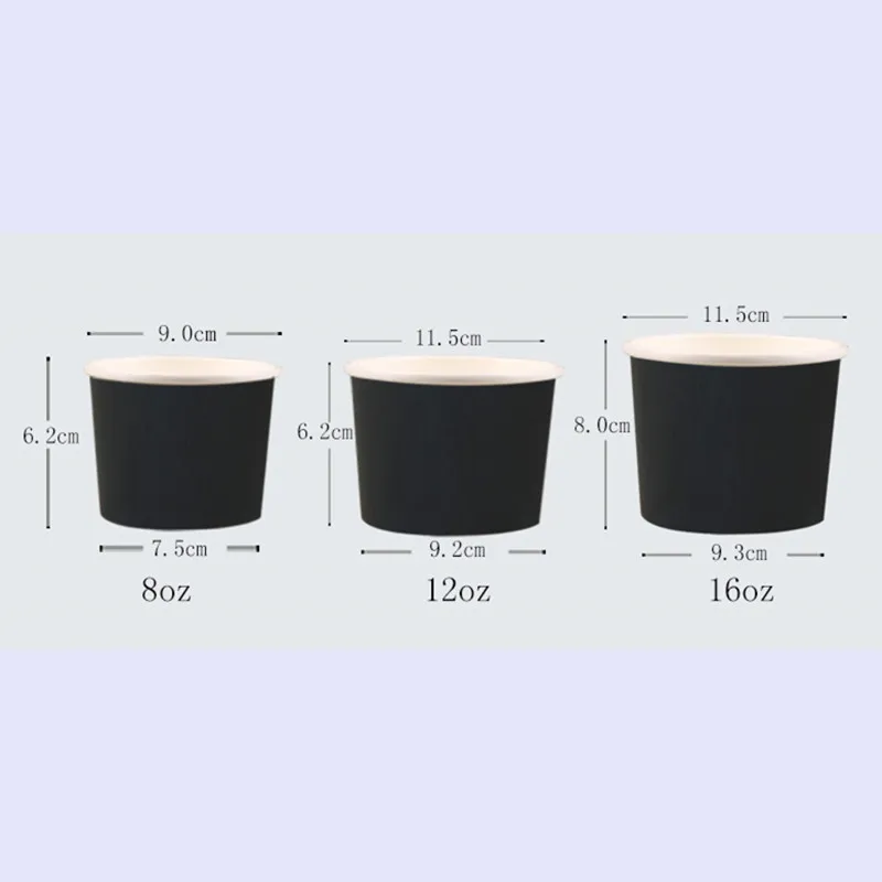 50 шт. черные плотные одноразовые бумажные стаканчики высокого качества 8 унций 12 унций 16 унций мороженое жареный йогурт круглая чашка с прозрачной крышкой