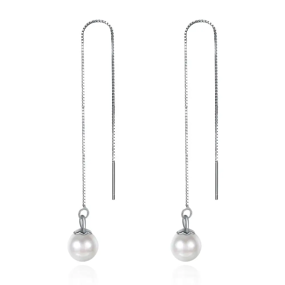 

Ear Line Earrings With Pearls Long Line Earring For Woman Tassels Thread Drop Earrings Sterling Silver Jewelry 2019