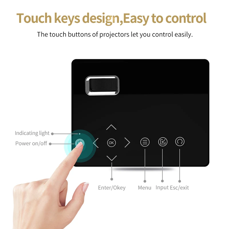 Everycom T200 جهاز عرض صغير اللمس مفاتيح HDMI USB AV لعبة فيديو المحمولة العارض LED متعاطي المخدرات للتخييم السفر المسرح المنزلي