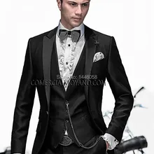 Итальянские мужские фрак черные Нотч лацкан свадебные костюмы для мужчин Жених смокинги для мужчин Жених(куртка+ брюки+ жилет