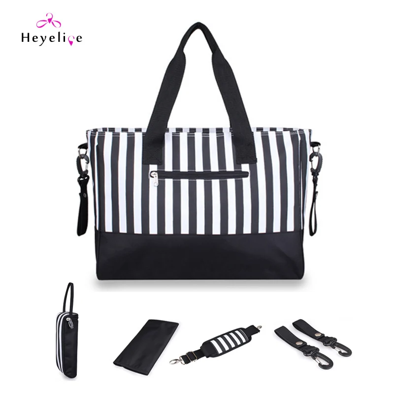 

Striped Diaper Bags Nappy Bags Large 4 PCS Tote Bag Waterproof Baby Changing Bag