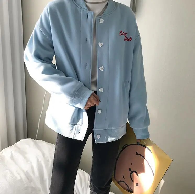 

Cute girl love heart button letter embroidery plus velvet warm loose sweatshirt