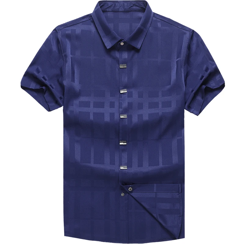 Брендовая Повседневная летняя Роскошная облегающая Мужская рубашка в клетку с коротким рукавом, уличная одежда, мужские модные рубашки Джерси 21005