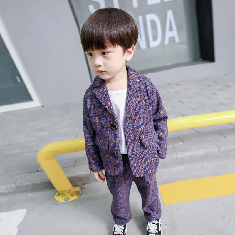 Baby Boys Plaid Suits 2pcs Korean Spring New Children Clothing