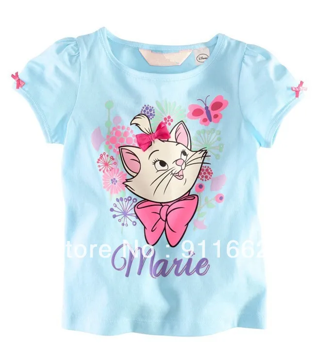 

1pcs Children T-shirts (90-130) Summer Cartoon Marie Shorts Tops 2014 New Fashion 2-7Yrs Girls O-neck Cotton Casual Clothing
