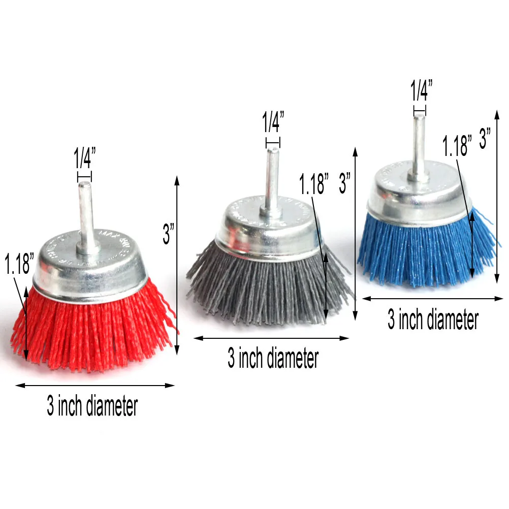 3 шт. " нейлоновые стаканы, абразивные проволочные колеса Набор для чистки полировки и снятия заусенцев сварка, с 1/4 хвостовиком 3 шт