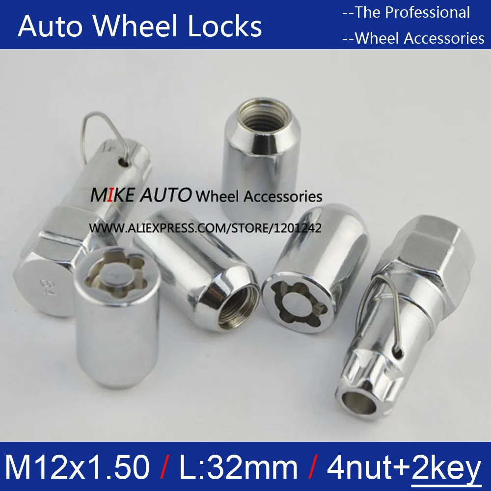 

4Nut+2Key M12x1.5 Wheel Locks Nut Anti theft Security Key Nut for the wheel of Buick Cruze Ford Focus Kuga Opel Astra J