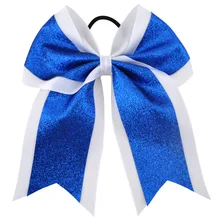 

7 Inch Fashion Sequin Cheerleading Hair Bow Glitter Grosgrain Ribbon Bows Elastic Band Ponytail Hair Holder For Girls And Wome