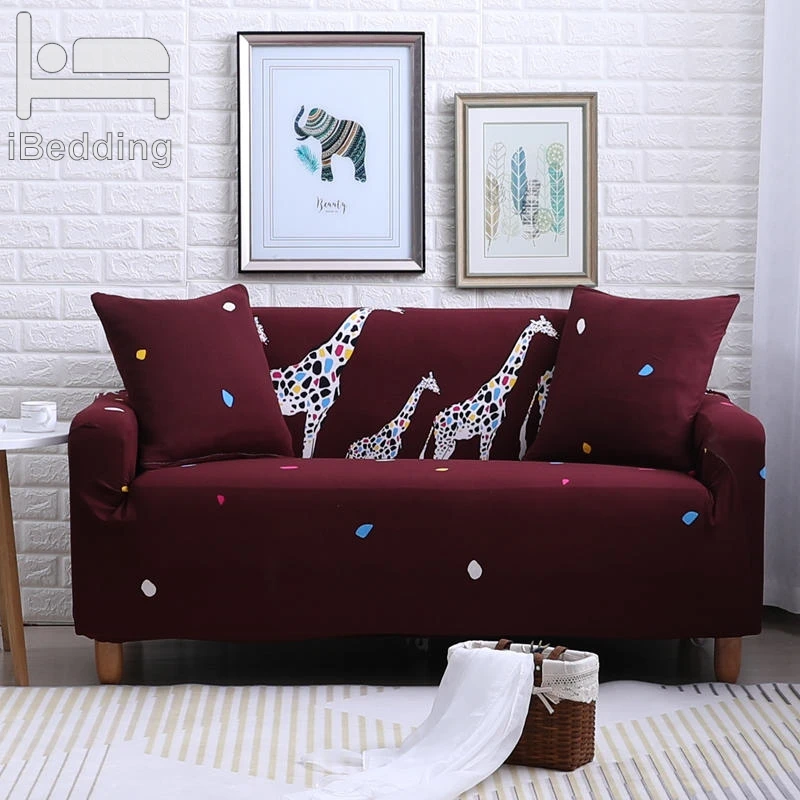 Wine Red Giraffe Elastic Stretch Sofa Cover for Living Room Protector Couch Covers Sectional L Shape Sofacover 1/2/3/4 Seater | Дом и сад