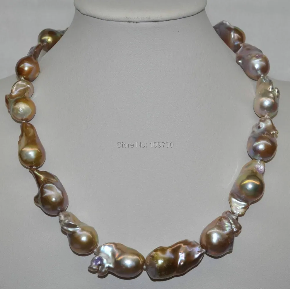 

Jewelr 003724 GORGEOUS Natural Rare copper purple 17*30mm Baroque nucleated Pearl Necklace