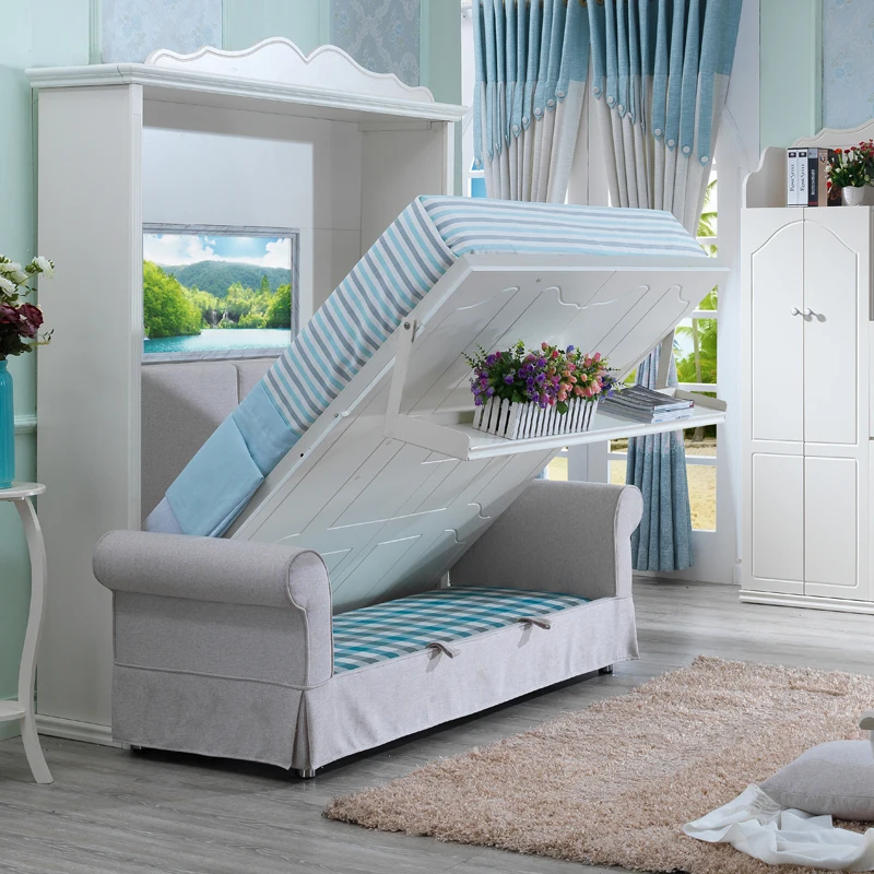 MANBAS Electric Sofa Murphy Bed, Fabric Sofa Foldable Wall Bed, Home Bedroom Queen Camas Rectangle Lit 2 Personnes and Mattress