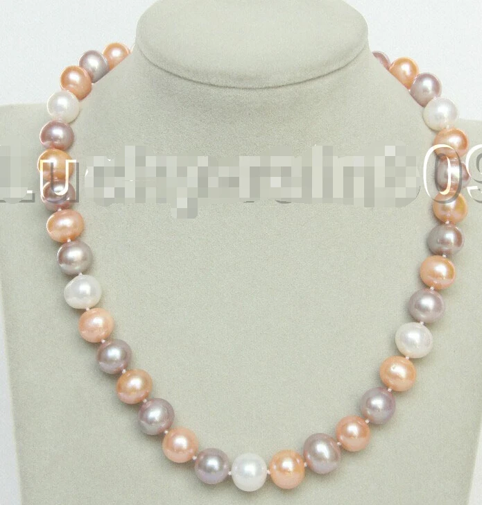 

FREE shipping>>>>>> natural 17" 12mm white round white pink purple pearls necklace E9151