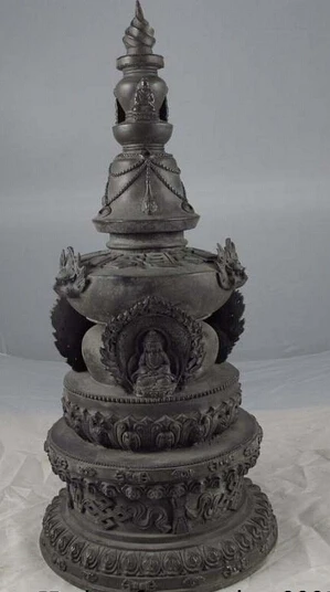 

bir 006969 18 Temple Old Copper Bronze Buddhist Sakyamuni Buddha Relic dagoba Tower Pagoda