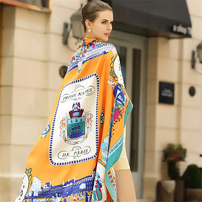 LumiSyne Bufanda De Seda Mujer Fulares Estampada Vintage Estilo Moda Chal Cuadrado Grande Estolas Protector Solar Pa/ñuelo Bufanda De Cuello Toda La Temporada
