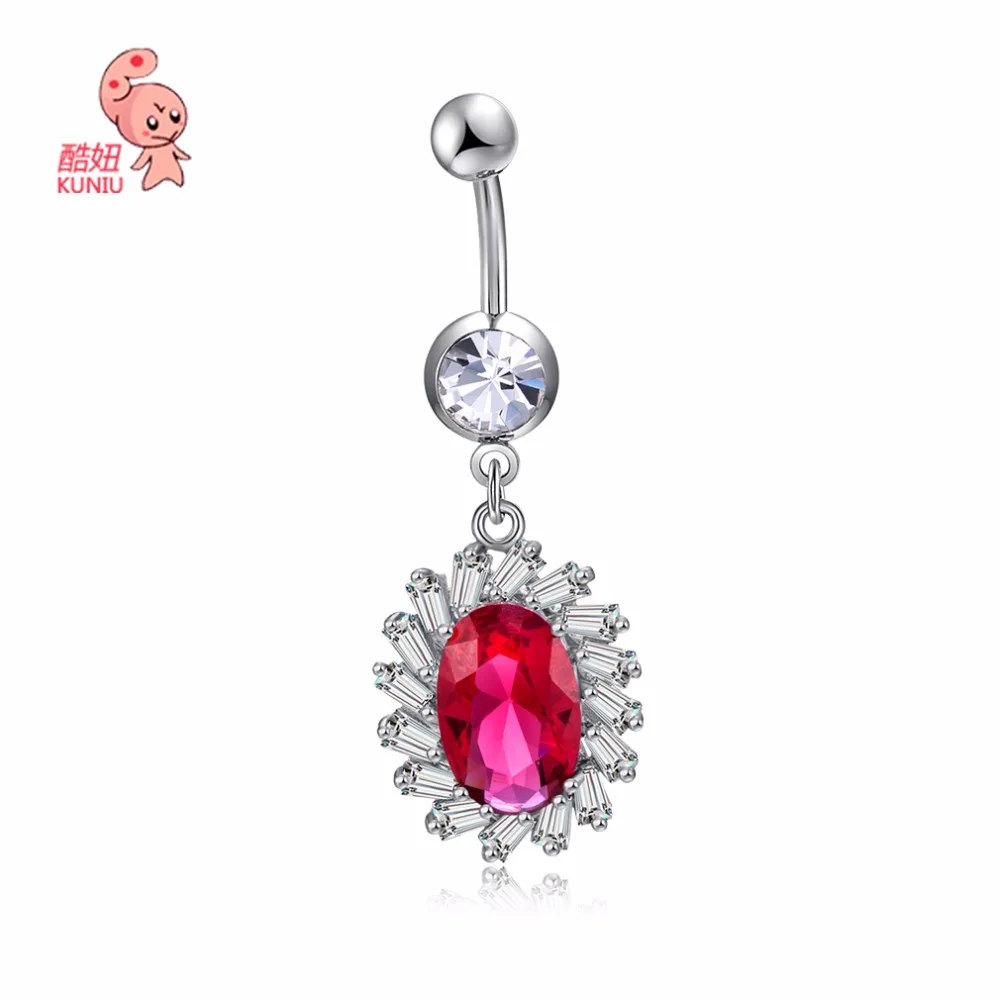 2018 New Fashion Red Luxury Zircon Crystal Silver Navel Piercing Navel