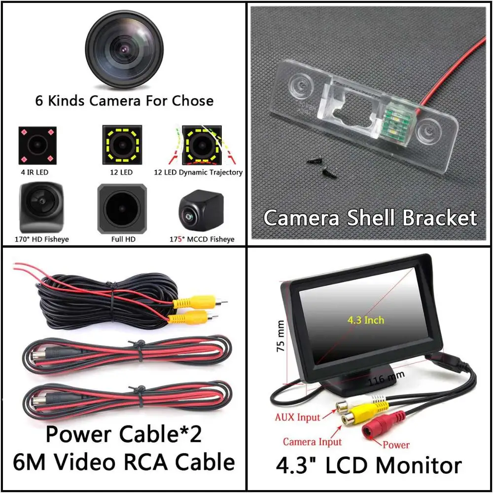 175 градусов 1080P рыбий глаз задний вид автомобиля камера для Skoda Octavia MK1 MK2 II Octavia5 Octavia A5 Лаура Octavia монитор - Название цвета: Camera 4.3 inch LCD