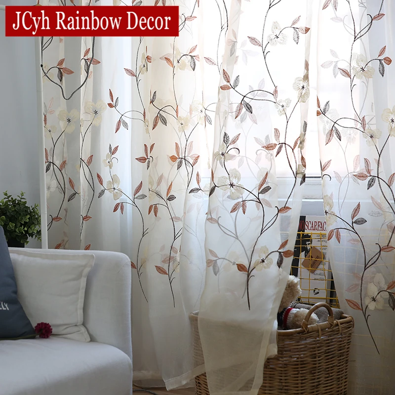 

Floral Lace Tulle Curtains For Living Room Bedroom Embroidered Sheer Curtains For Children Bedroom Window Voile Curtains drapes
