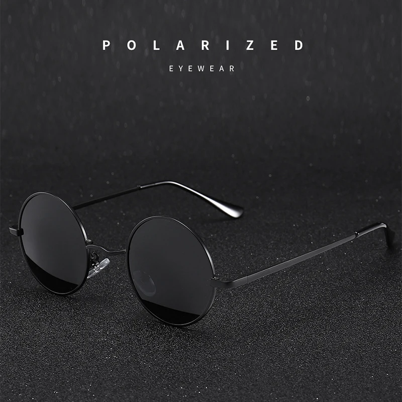 Поляризованные винтажные Ретро Круглые Солнцезащитные очки для мужчин и женщин с металлической оправой, солнцезащитные очки для вождения, брендовые дизайнерские зеркальные черные очки UV400
