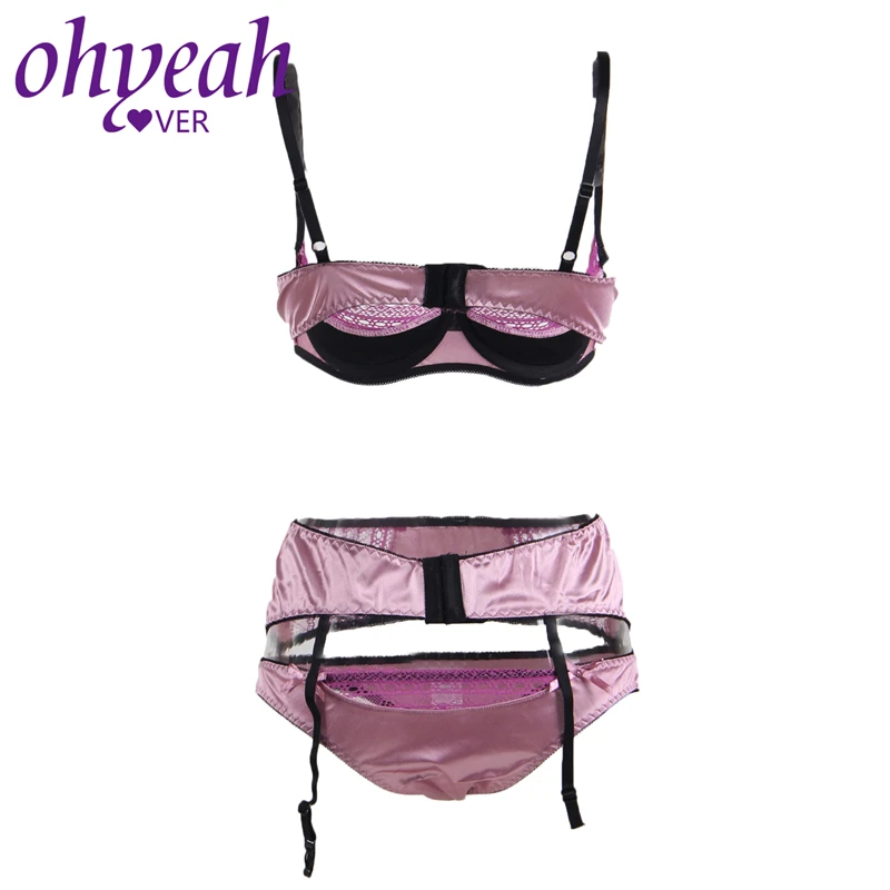 Ohyeahlover Sexy Open Cup Bra Panties Plus Size 5XL Conjunto Lingerie Garter Satin Lace Stitching Underwear Set Women RM80396