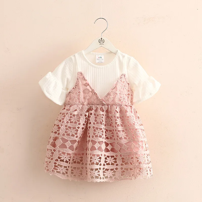 

Baby fake two-piece dress 2018 summer Korean version of the new girls wear children's lace dress