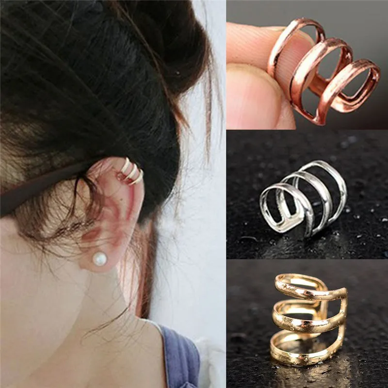 Clip on Earrings No Pierced Non piercing Earcuff Ear Clip Earrings Without Piercing Gold Silver