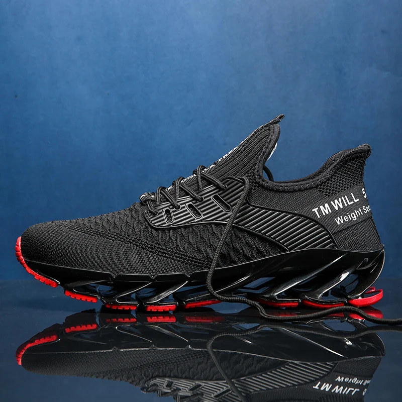 Сетчатая Мужская беговая Обувь для бега, амортизация лезвия, мужские кроссовки для улицы, спортивная обувь, тренировочный спортивный беговой кроссовки, Zapatillas - Color: 9115Black Red