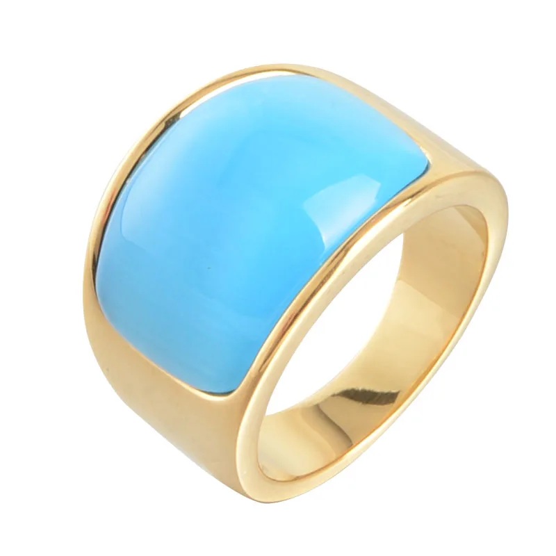 Keisha Lena2019 новое кольцо для мужчин и женщин с овальным камнем, кольца золотого цвета из нержавеющей стали, модное обручальное кольцо, аксессуары, новейшие - Цвет основного камня: Синий