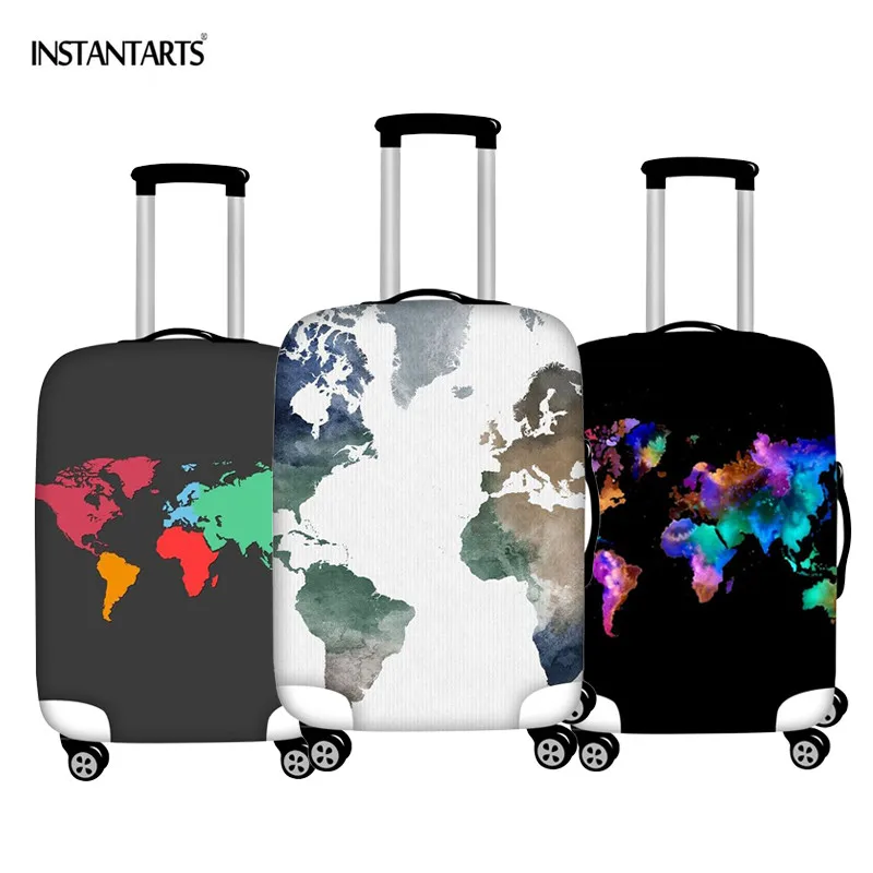 

INSTANTARTS World Map Print Luggage Covers for 18-30 Inch Trolley Case Zipper Waterproof Dust Rain Travel Suitcase Protect Cover