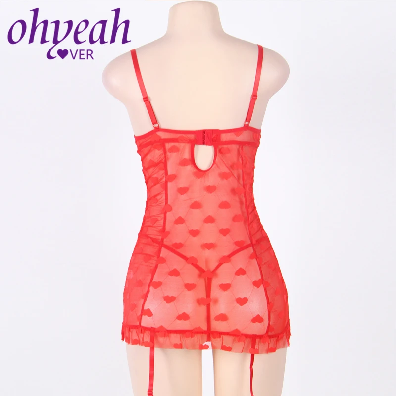 Женское нижнее белье Ohyeahlover Красное Жаккардовое Сетчатое с лямкой на шее и